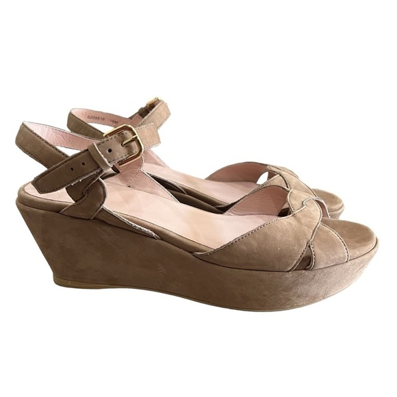 Stuart Weitzman 10 Lockness Wedge Sandals Tan Suede Leather Platform Summer Shoe - Picture 1 of 8